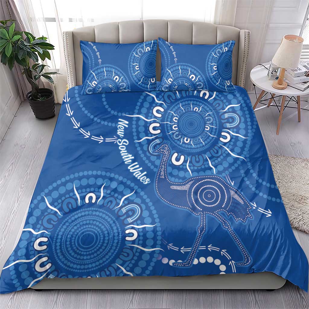 Australia New South Wales Bedding Set Aussie Emu With Aboriginal Art - Vibe Hoodie Shop