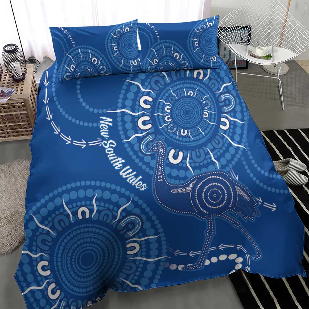 Australia New South Wales Bedding Set Aussie Emu With Aboriginal Art - Vibe Hoodie Shop