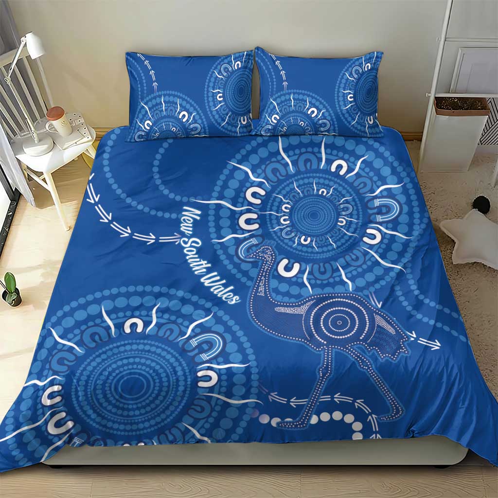 Australia New South Wales Bedding Set Aussie Emu With Aboriginal Art - Vibe Hoodie Shop