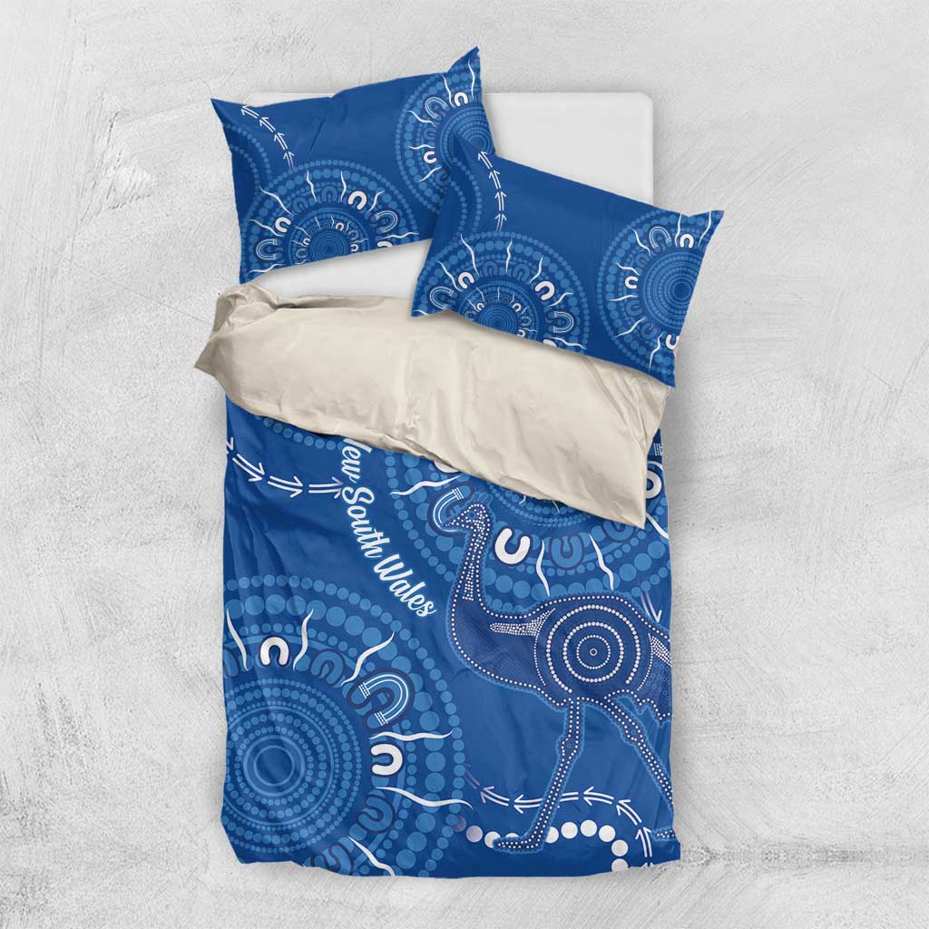 Australia New South Wales Bedding Set Aussie Emu With Aboriginal Art - Vibe Hoodie Shop