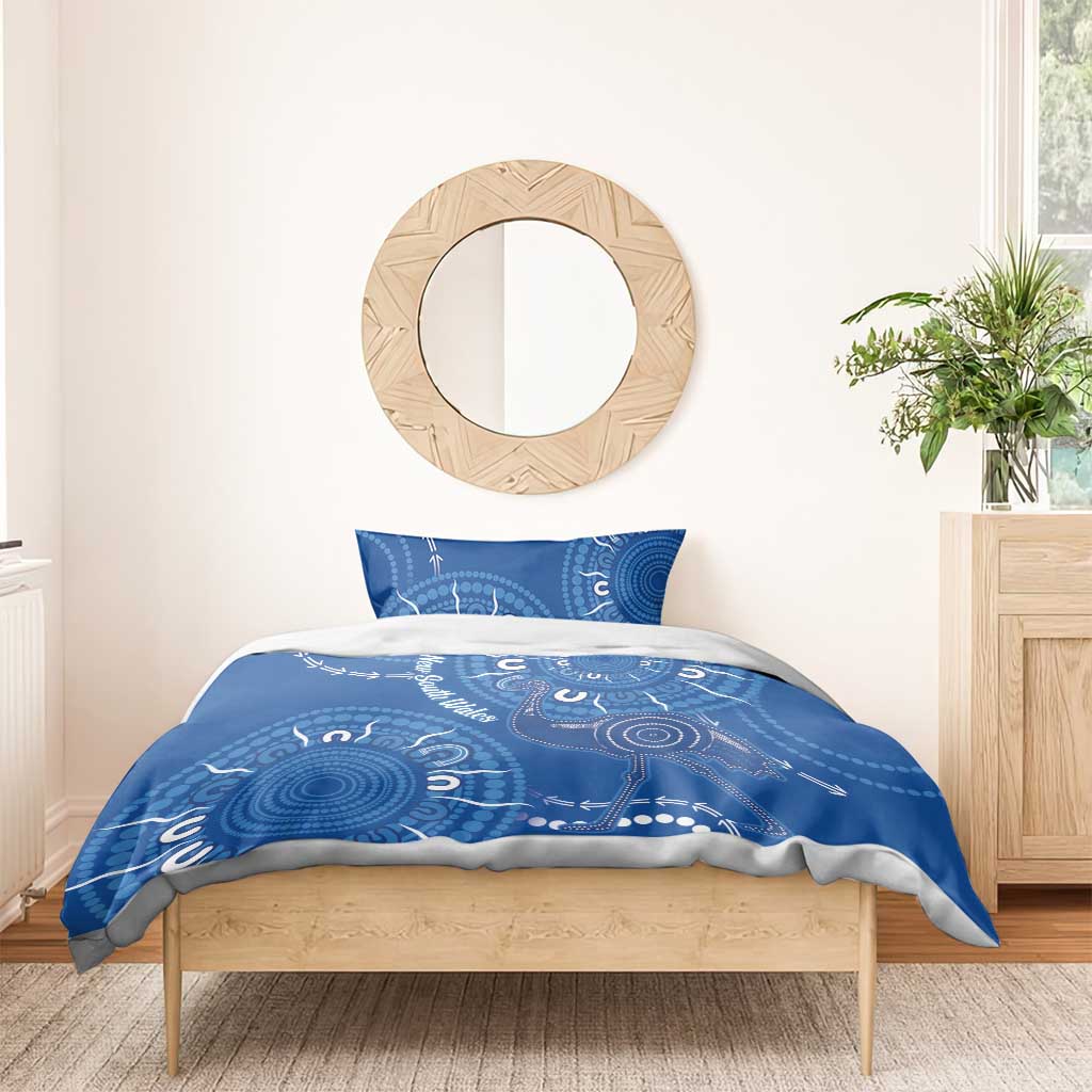 Australia New South Wales Bedding Set Aussie Emu With Aboriginal Art - Vibe Hoodie Shop
