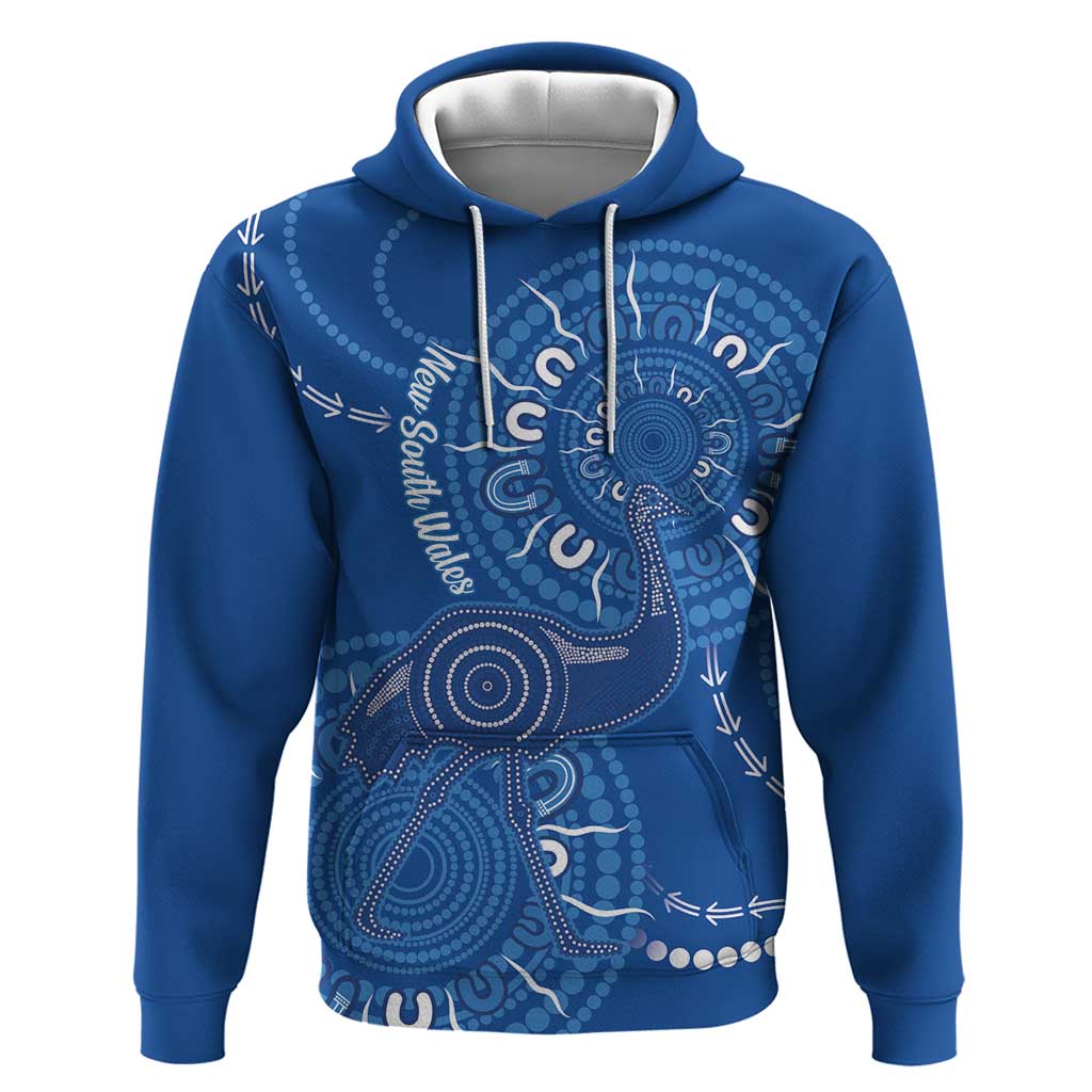 Australia New South Wales Hoodie Aussie Emu With Aboriginal Art - Vibe Hoodie Shop