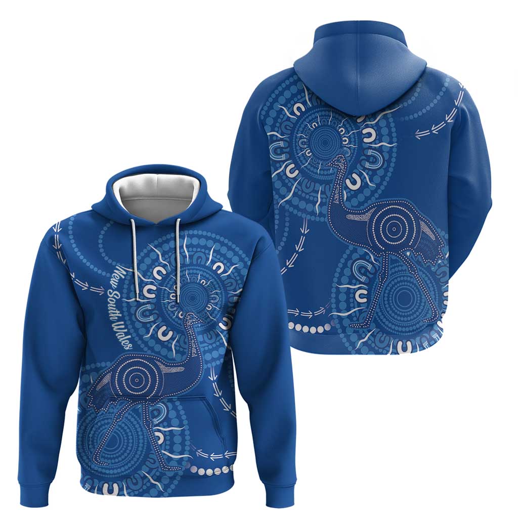 Australia New South Wales Hoodie Aussie Emu With Aboriginal Art - Vibe Hoodie Shop