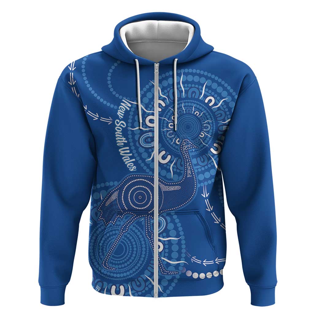 Australia New South Wales Hoodie Aussie Emu With Aboriginal Art - Vibe Hoodie Shop
