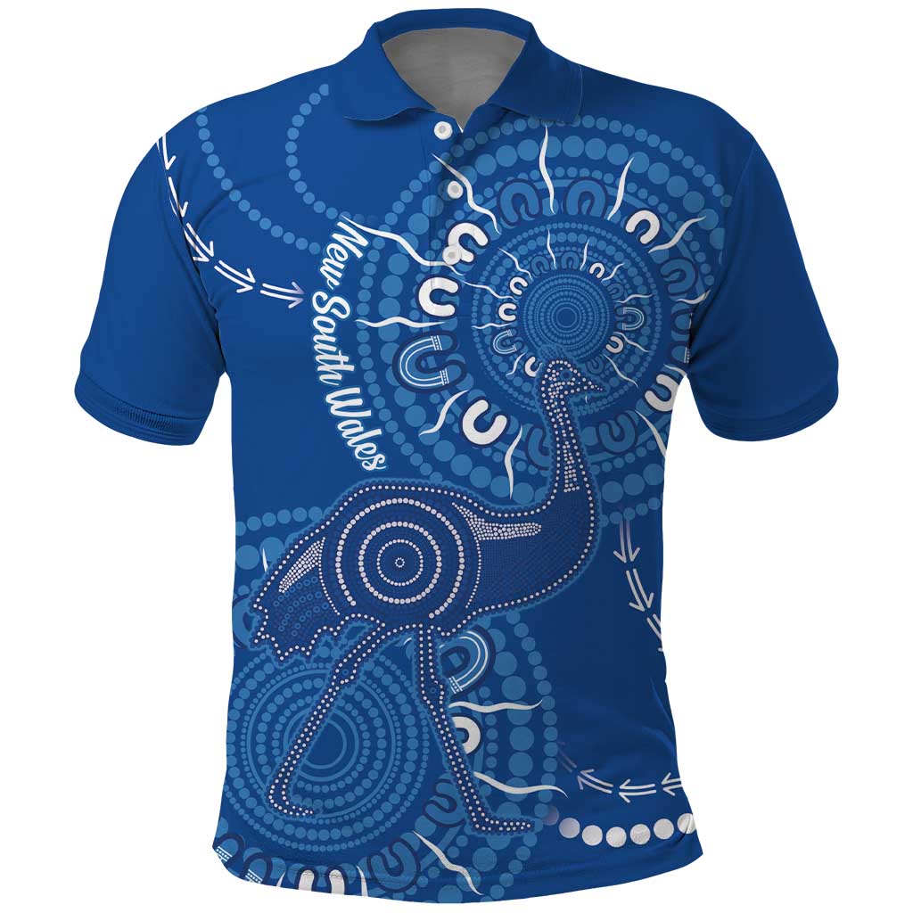 Australia New South Wales Polo Shirt Aussie Emu With Aboriginal Art - Vibe Hoodie Shop