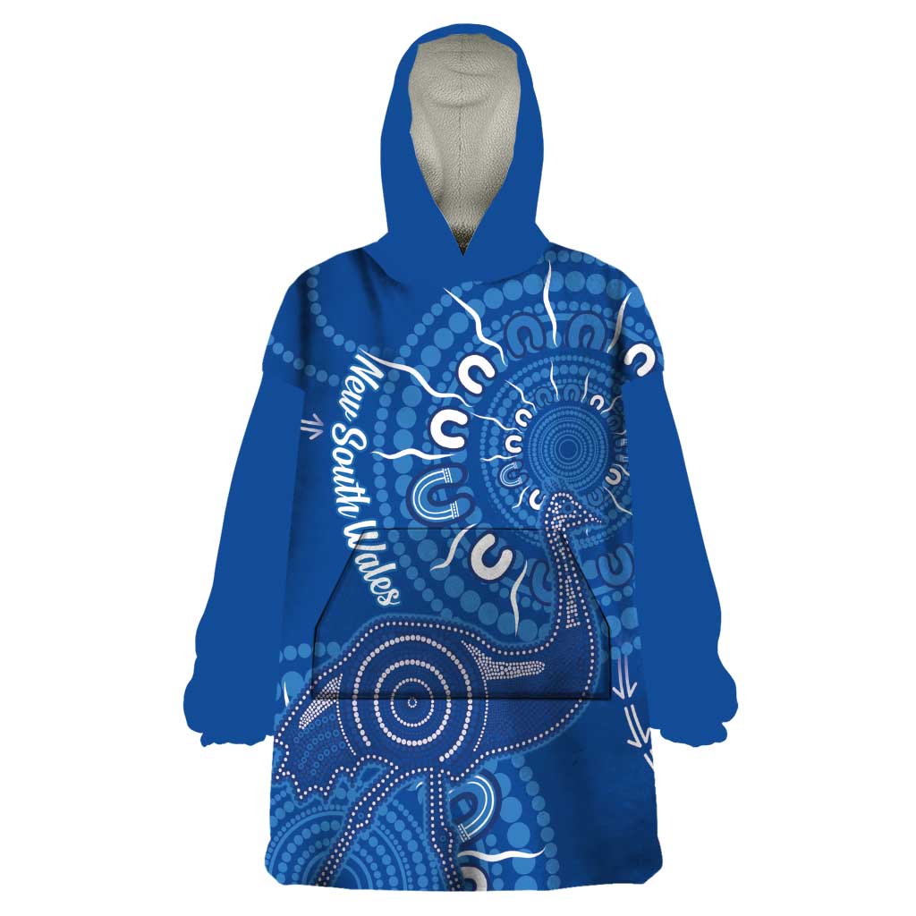 Australia New South Wales Wearable Blanket Hoodie Aussie Emu With Aboriginal Art - Vibe Hoodie Shop