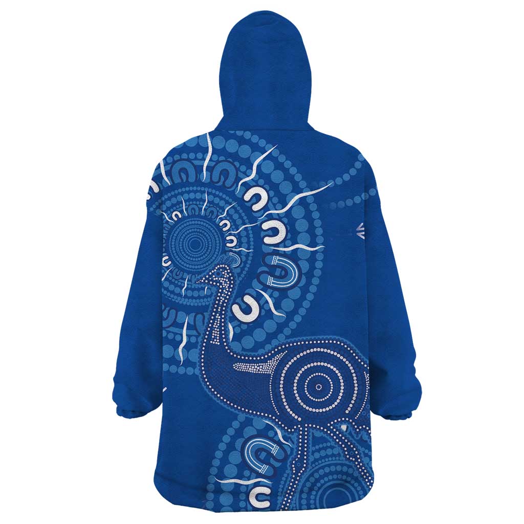 Australia New South Wales Wearable Blanket Hoodie Aussie Emu With Aboriginal Art - Vibe Hoodie Shop