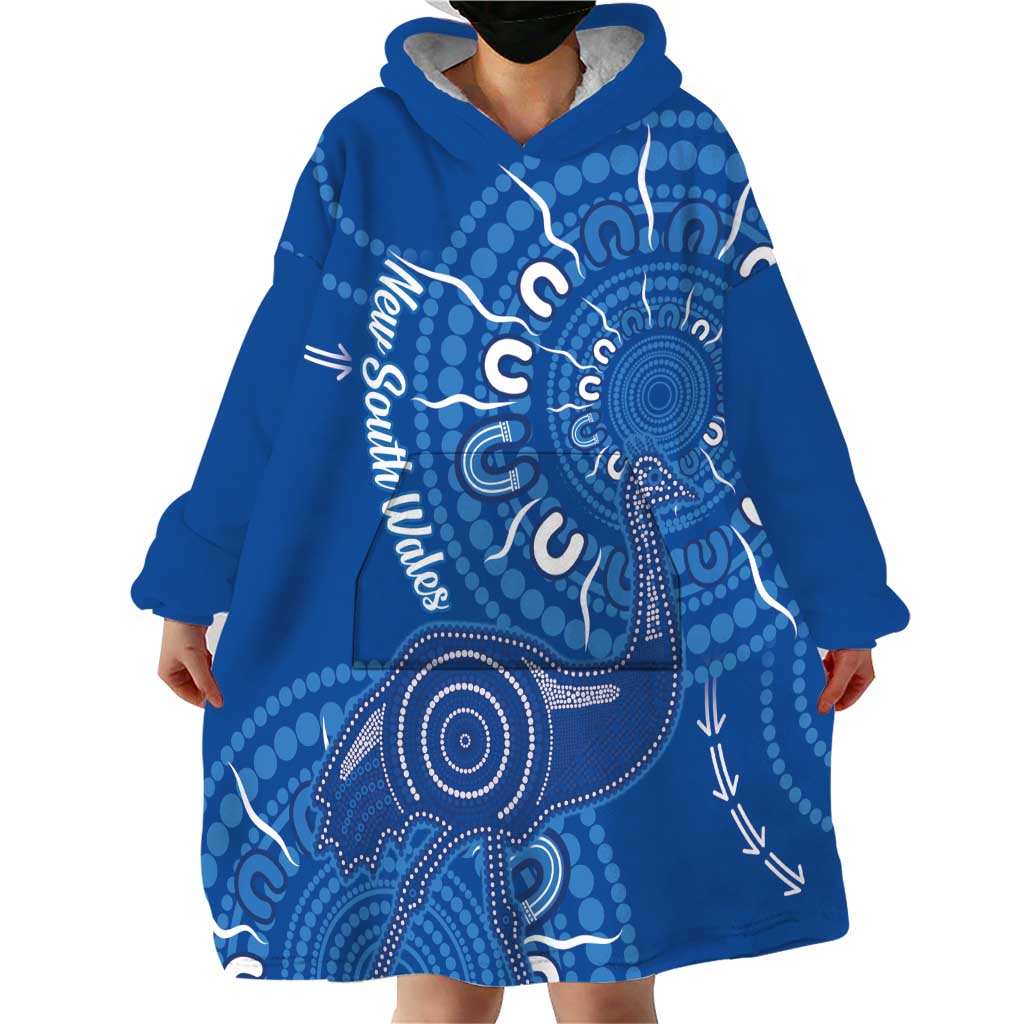 Australia New South Wales Wearable Blanket Hoodie Aussie Emu With Aboriginal Art - Vibe Hoodie Shop