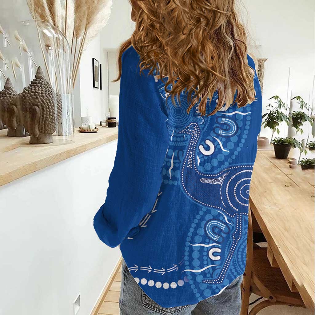 Australia New South Wales Women Casual Shirt Aussie Emu With Aboriginal Art - Vibe Hoodie Shop