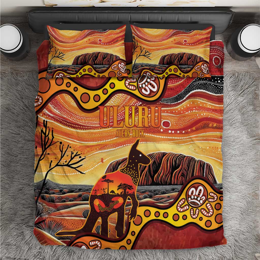 Northern Territory Uluru Bedding Set Ayers Rock Kangaroo Aboriginal Art - Vibe Hoodie Shop