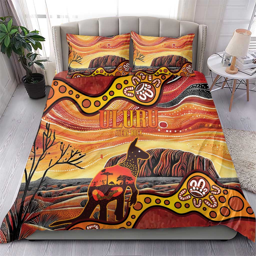 Northern Territory Uluru Bedding Set Ayers Rock Kangaroo Aboriginal Art - Vibe Hoodie Shop