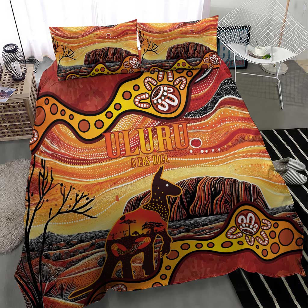 Northern Territory Uluru Bedding Set Ayers Rock Kangaroo Aboriginal Art - Vibe Hoodie Shop