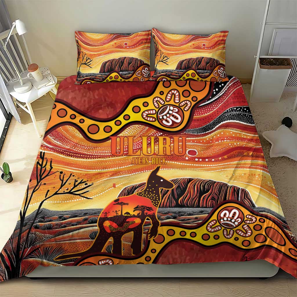 Northern Territory Uluru Bedding Set Ayers Rock Kangaroo Aboriginal Art - Vibe Hoodie Shop