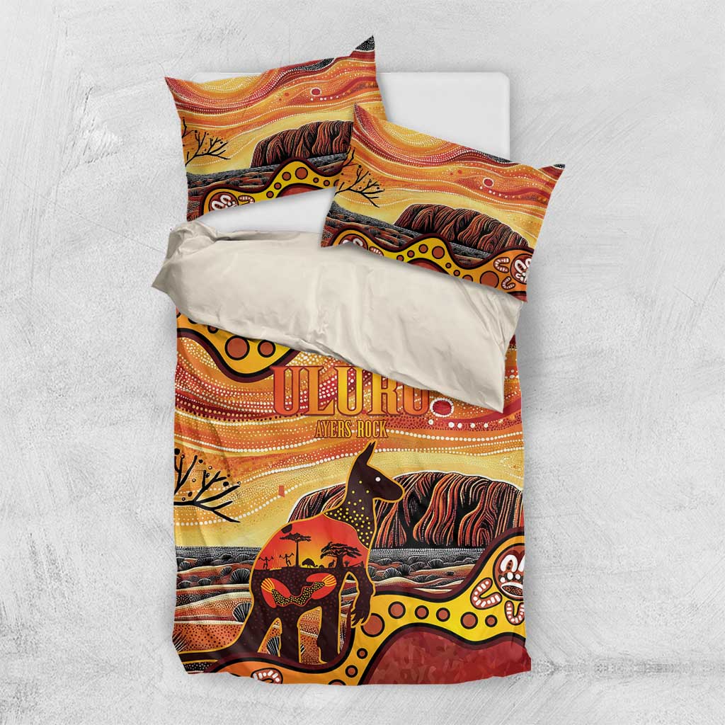 Northern Territory Uluru Bedding Set Ayers Rock Kangaroo Aboriginal Art - Vibe Hoodie Shop
