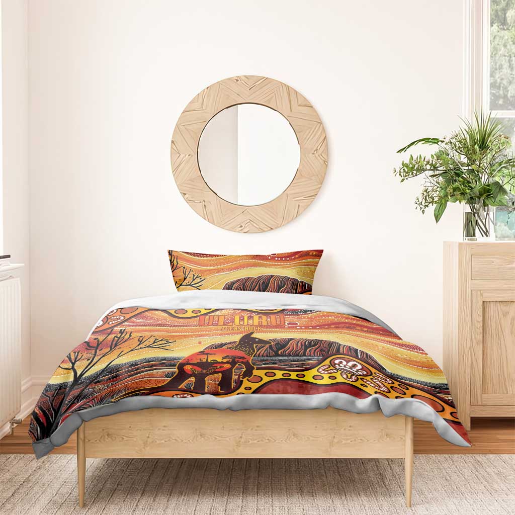 Northern Territory Uluru Bedding Set Ayers Rock Kangaroo Aboriginal Art - Vibe Hoodie Shop