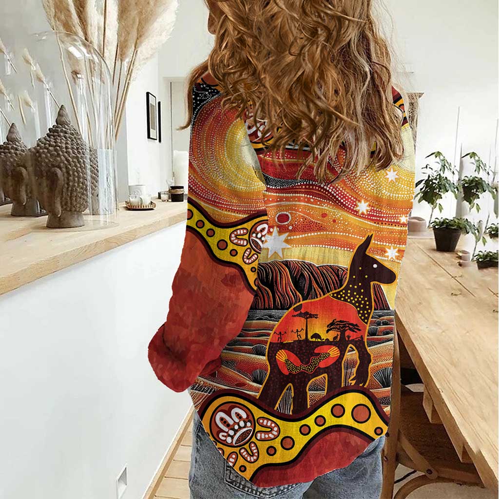Northern Territory Uluru Women Casual Shirt Ayers Rock Kangaroo Aboriginal Art - Vibe Hoodie Shop