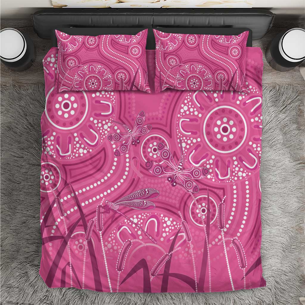Australia Indigenous Pink Month Bedding Set Breast Cancer Aboriginal Dragonflies Ribbon - Vibe Hoodie