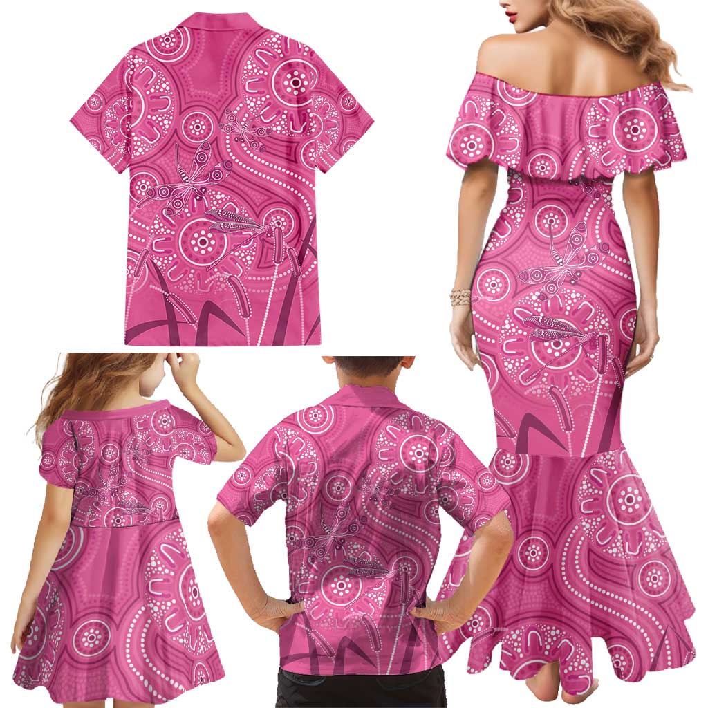 Australia Indigenous Pink Month Family Matching Mermaid Dress and Hawaiian Shirt Breast Cancer Aboriginal Dragonflies Ribbon - Vibe Hoodie