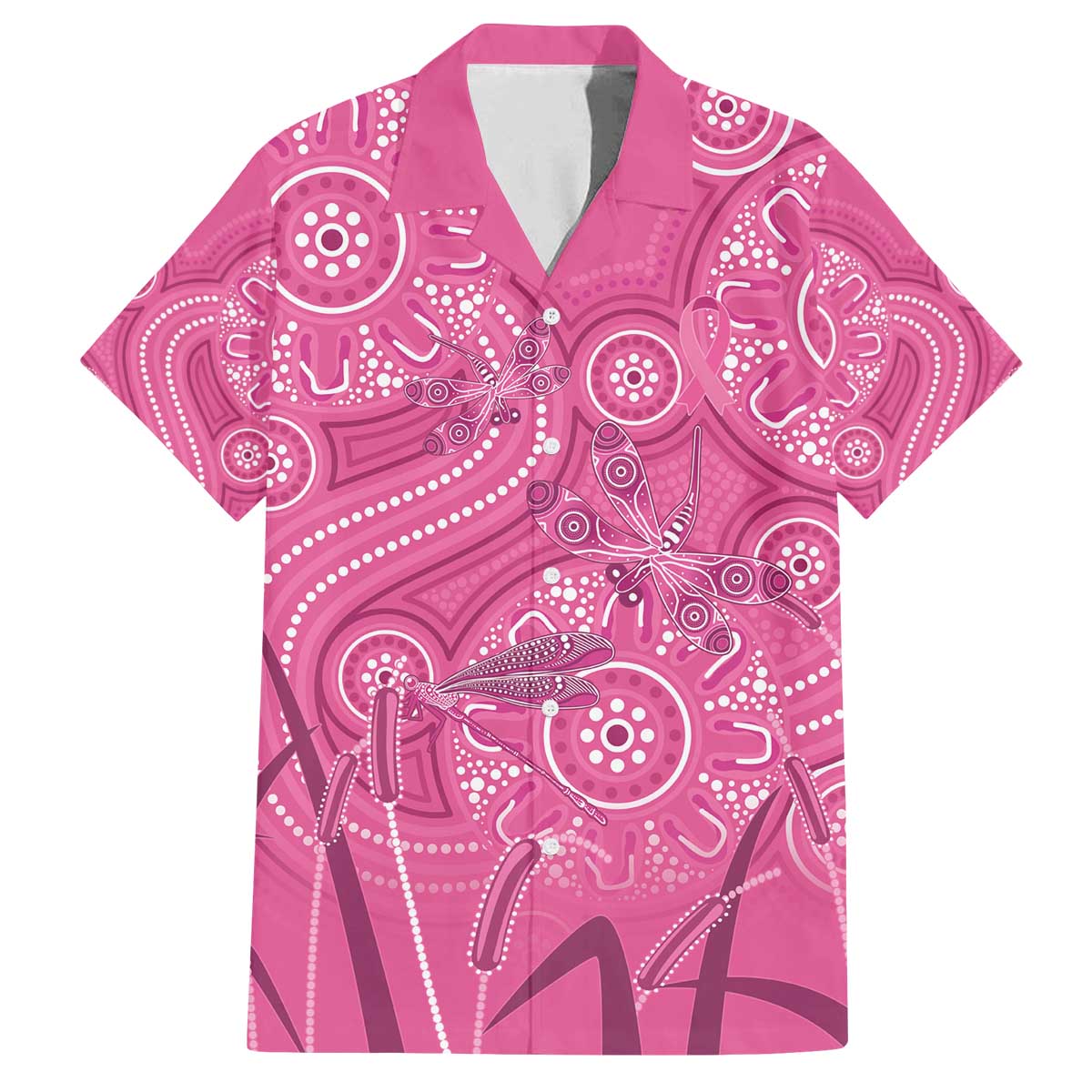 Australia Indigenous Pink Month Family Matching Off The Shoulder Long Sleeve Dress and Hawaiian Shirt Breast Cancer Aboriginal Dragonflies Ribbon - Vibe Hoodie