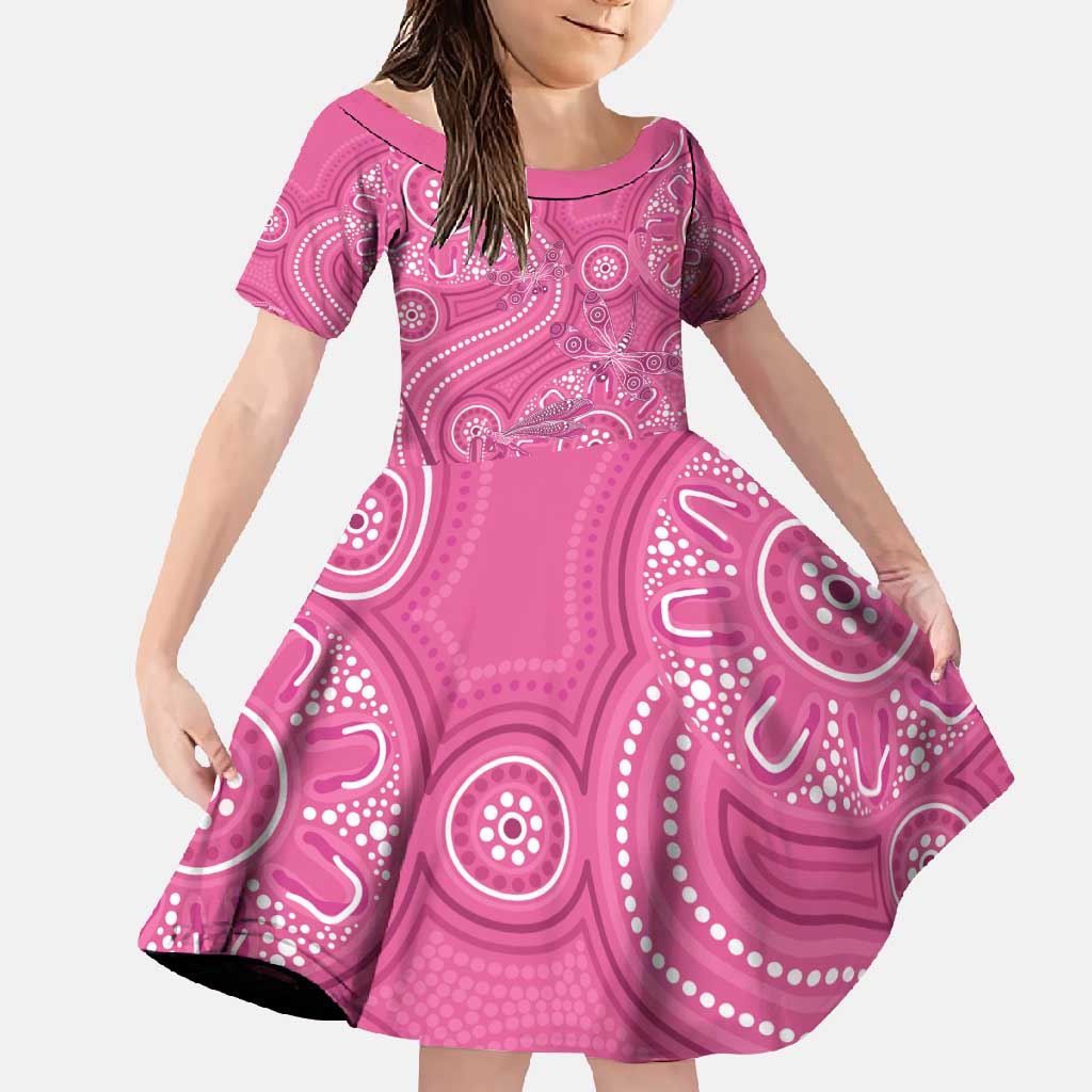 Australia Indigenous Pink Month Family Matching Off Shoulder Maxi Dress and Hawaiian Shirt Breast Cancer Aboriginal Dragonflies Ribbon - Vibe Hoodie