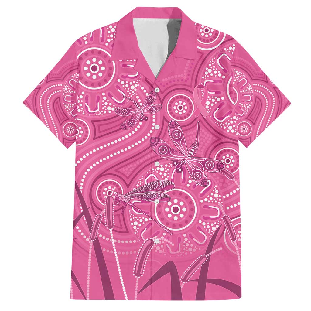 Australia Indigenous Pink Month Family Matching Off Shoulder Short Dress and Hawaiian Shirt Breast Cancer Aboriginal Dragonflies Ribbon - Vibe Hoodie