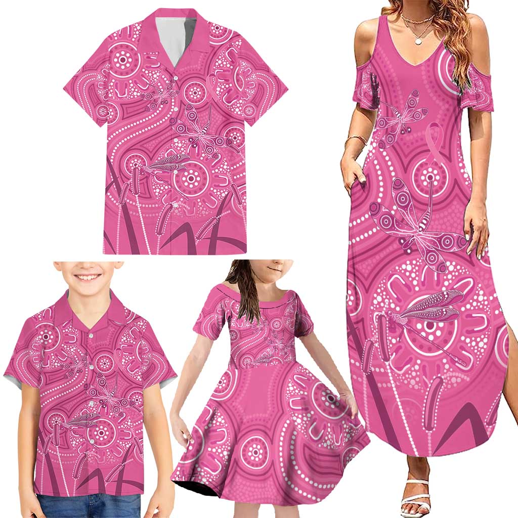 Australia Indigenous Pink Month Family Matching Summer Maxi Dress and Hawaiian Shirt Breast Cancer Aboriginal Dragonflies Ribbon - Vibe Hoodie