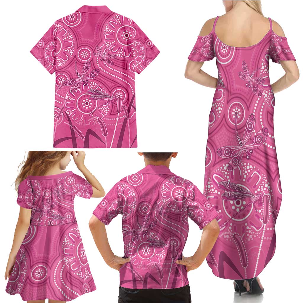Australia Indigenous Pink Month Family Matching Summer Maxi Dress and Hawaiian Shirt Breast Cancer Aboriginal Dragonflies Ribbon - Vibe Hoodie