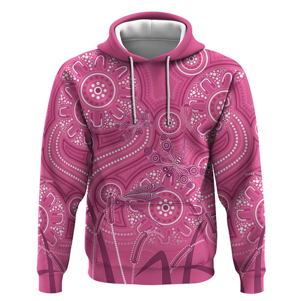 Australia Indigenous Pink Month Hoodie Breast Cancer Aboriginal Dragonflies Ribbon - Vibe Hoodie