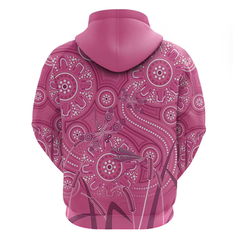 Australia Indigenous Pink Month Hoodie Breast Cancer Aboriginal Dragonflies Ribbon - Vibe Hoodie