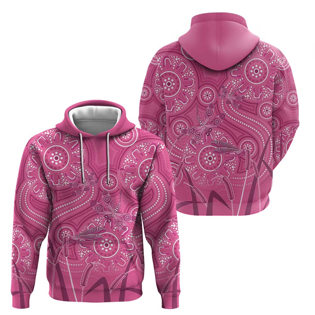 Australia Indigenous Pink Month Hoodie Breast Cancer Aboriginal Dragonflies Ribbon - Vibe Hoodie