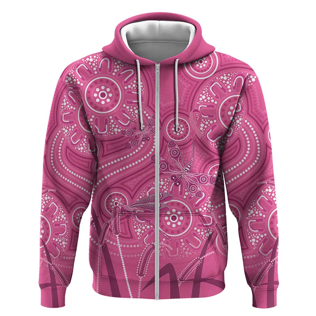 Australia Indigenous Pink Month Hoodie Breast Cancer Aboriginal Dragonflies Ribbon - Vibe Hoodie