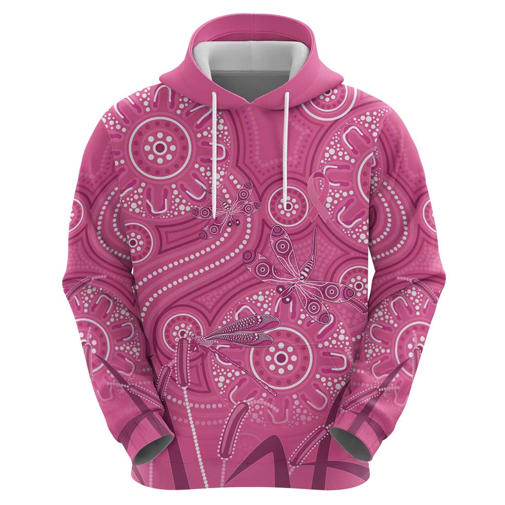 Australia Indigenous Pink Month Hoodie Breast Cancer Aboriginal Dragonflies Ribbon - Vibe Hoodie
