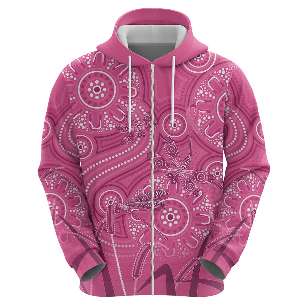 Australia Indigenous Pink Month Hoodie Breast Cancer Aboriginal Dragonflies Ribbon - Vibe Hoodie