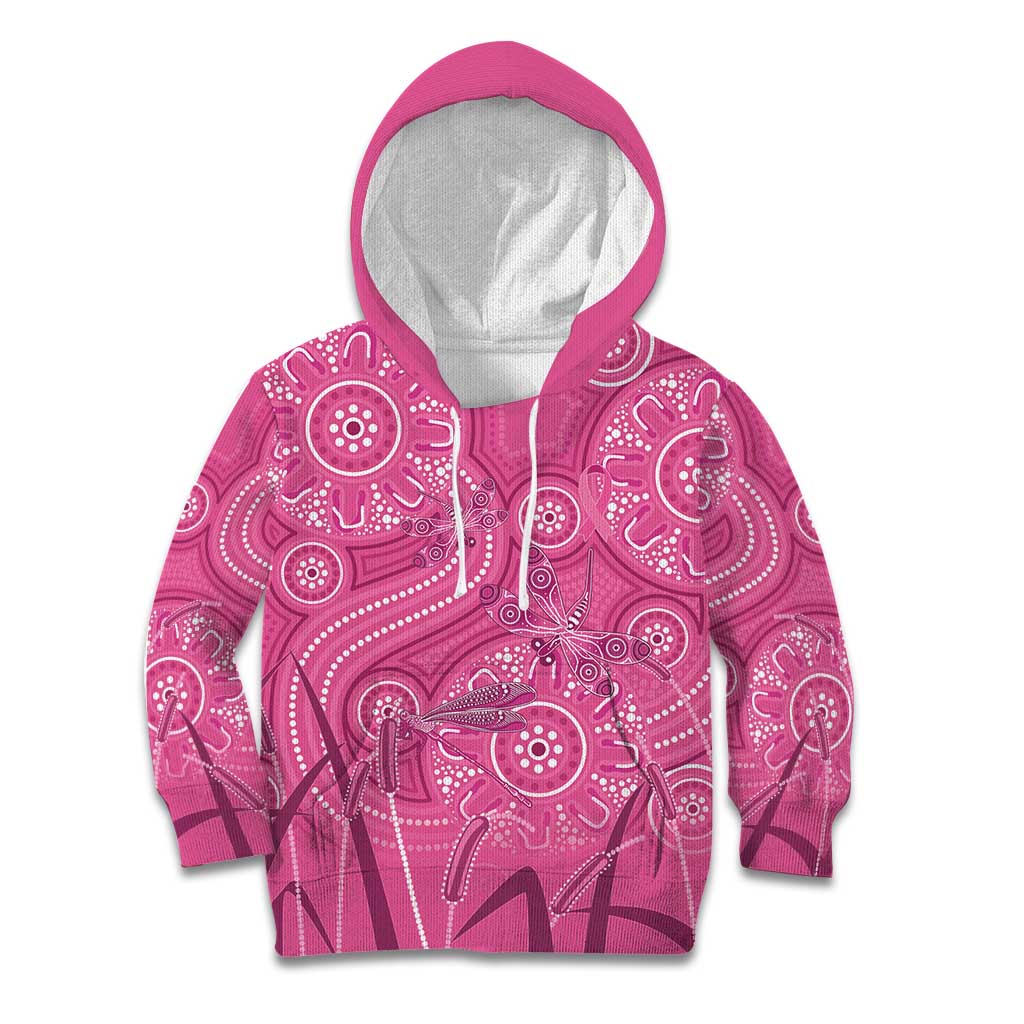 Australia Indigenous Pink Month Kid Hoodie Breast Cancer Aboriginal Dragonflies Ribbon - Vibe Hoodie