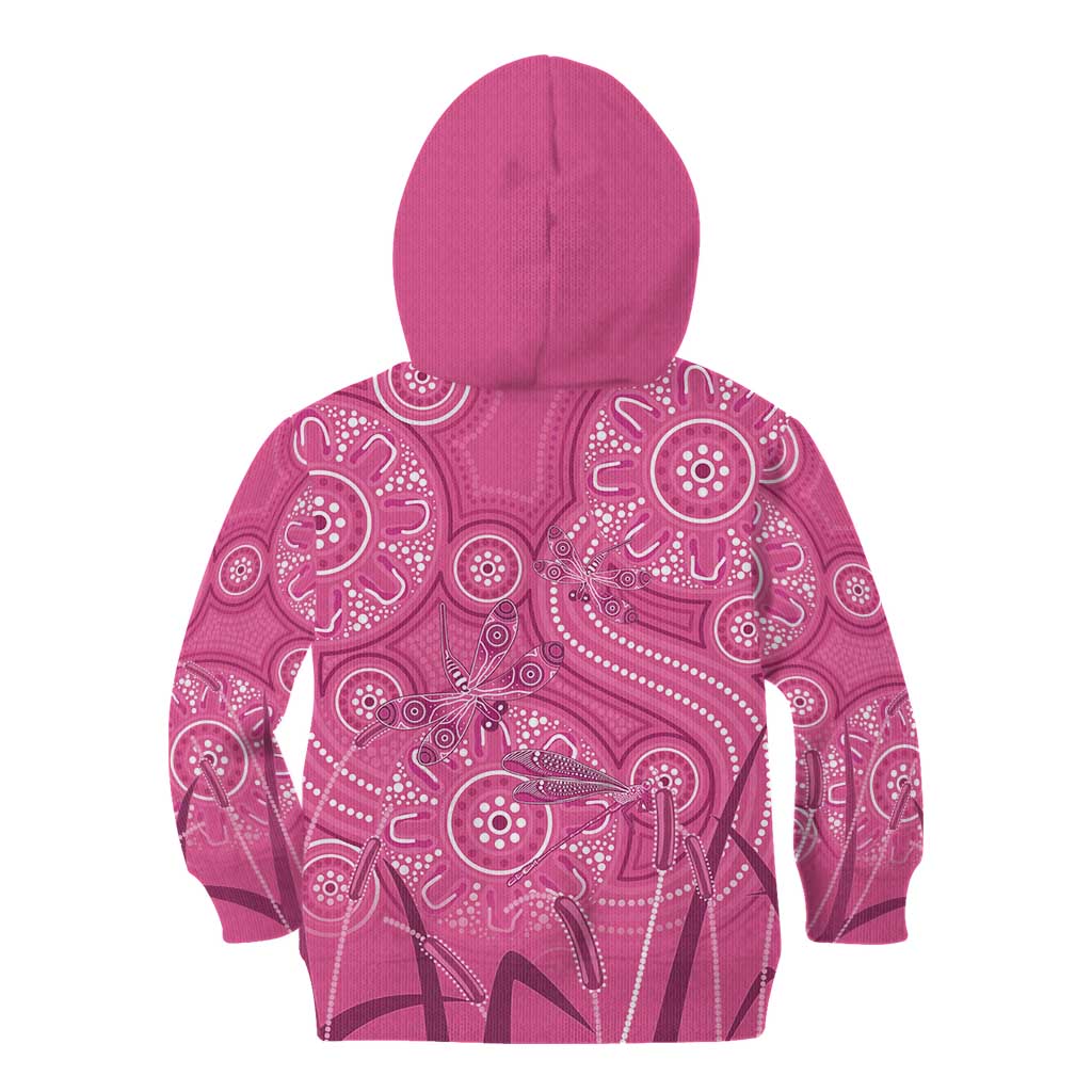 Australia Indigenous Pink Month Kid Hoodie Breast Cancer Aboriginal Dragonflies Ribbon - Vibe Hoodie