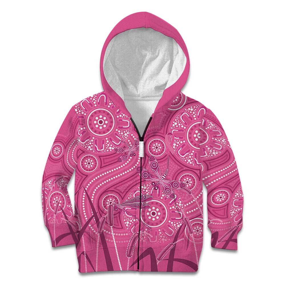 Australia Indigenous Pink Month Kid Hoodie Breast Cancer Aboriginal Dragonflies Ribbon - Vibe Hoodie