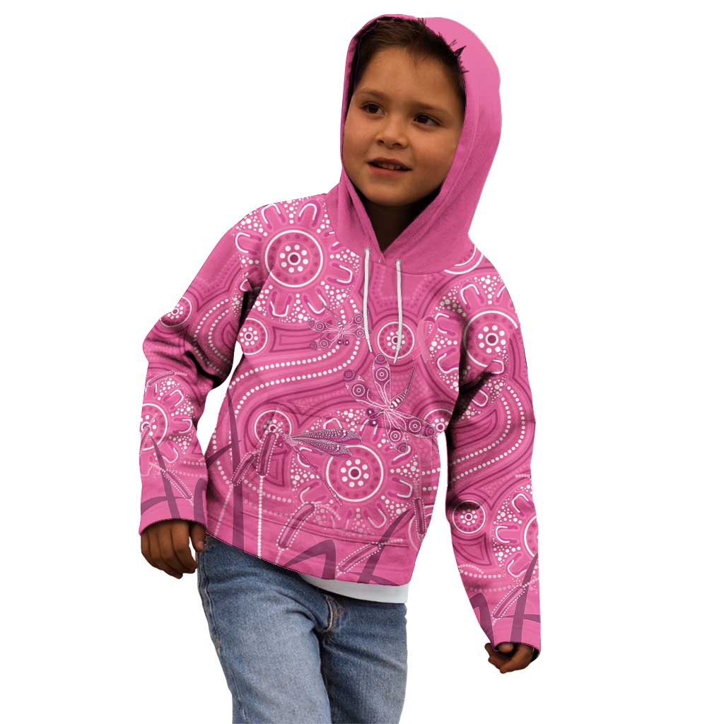 Australia Indigenous Pink Month Kid Hoodie Breast Cancer Aboriginal Dragonflies Ribbon - Vibe Hoodie