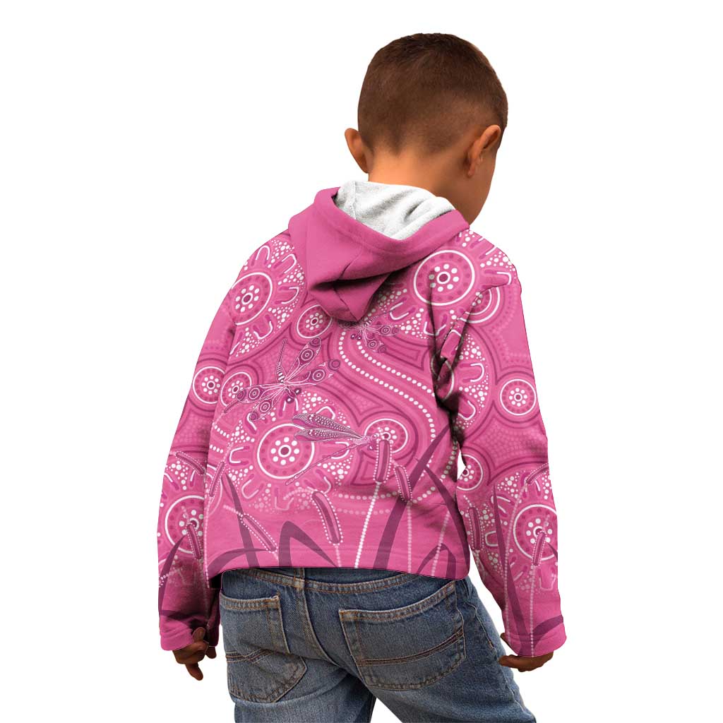 Australia Indigenous Pink Month Kid Hoodie Breast Cancer Aboriginal Dragonflies Ribbon - Vibe Hoodie