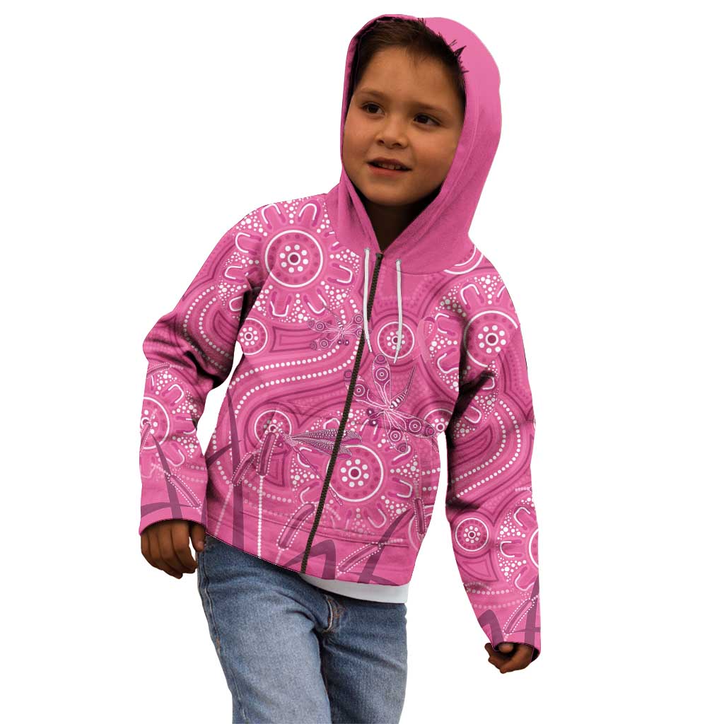 Australia Indigenous Pink Month Kid Hoodie Breast Cancer Aboriginal Dragonflies Ribbon - Vibe Hoodie
