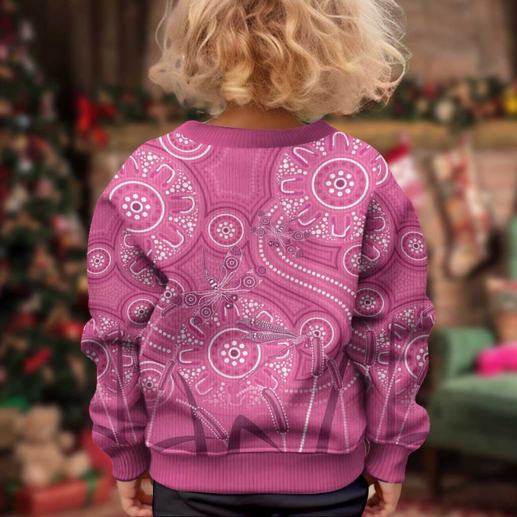 Australia Indigenous Pink Month Kid Ugly Christmas Sweater Breast Cancer Aboriginal Dragonflies Ribbon - Vibe Hoodie