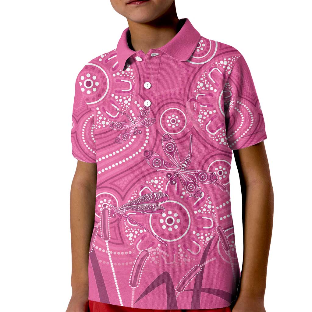 Australia Indigenous Pink Month Kid Polo Shirt Breast Cancer Aboriginal Dragonflies Ribbon - Vibe Hoodie