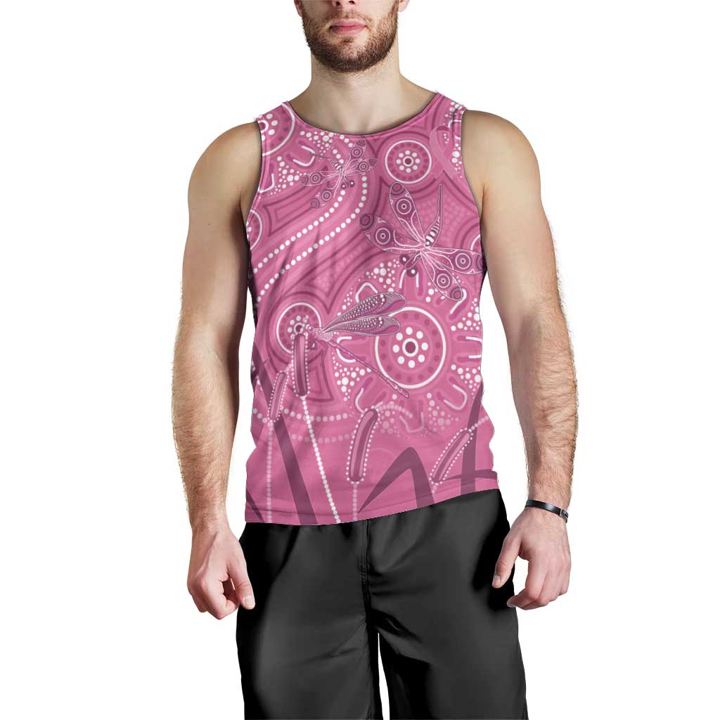 Australia Indigenous Pink Month Men Tank Top Breast Cancer Aboriginal Dragonflies Ribbon - Vibe Hoodie