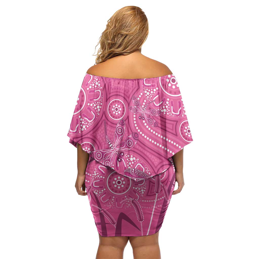 Australia Indigenous Pink Month Off Shoulder Short Dress Breast Cancer Aboriginal Dragonflies Ribbon - Vibe Hoodie