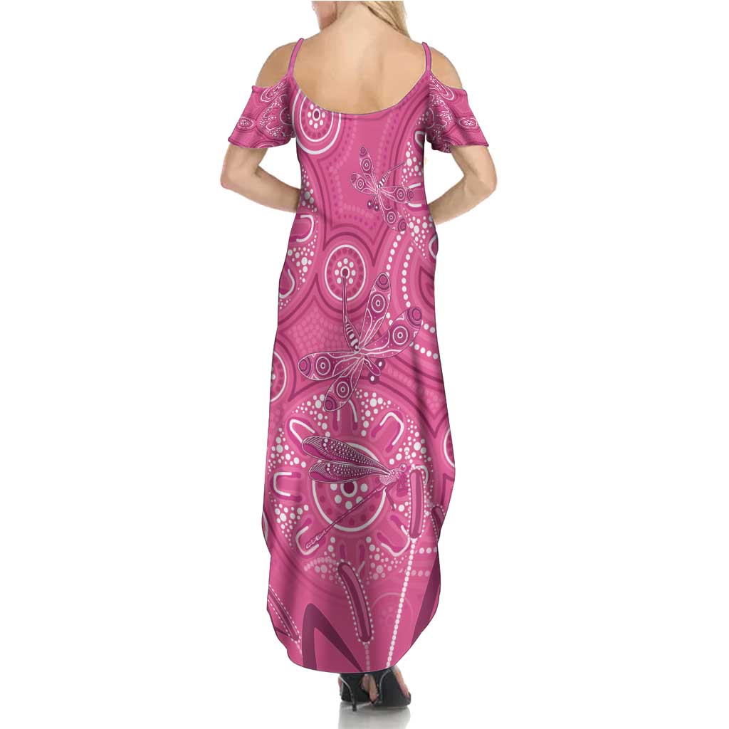 Australia Indigenous Pink Month Summer Maxi Dress Breast Cancer Aboriginal Dragonflies Ribbon - Vibe Hoodie