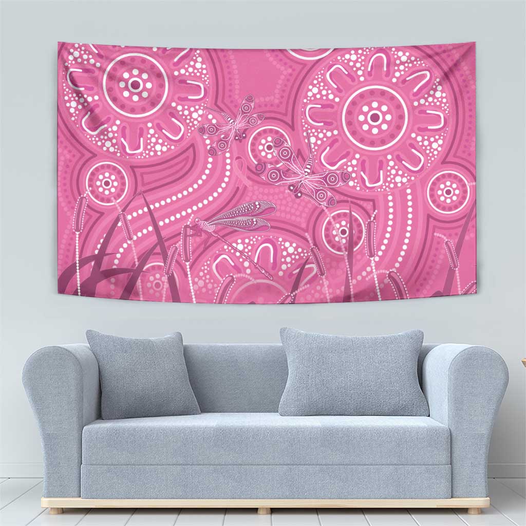 Australia Indigenous Pink Month Tapestry Breast Cancer Aboriginal Dragonflies Ribbon - Vibe Hoodie