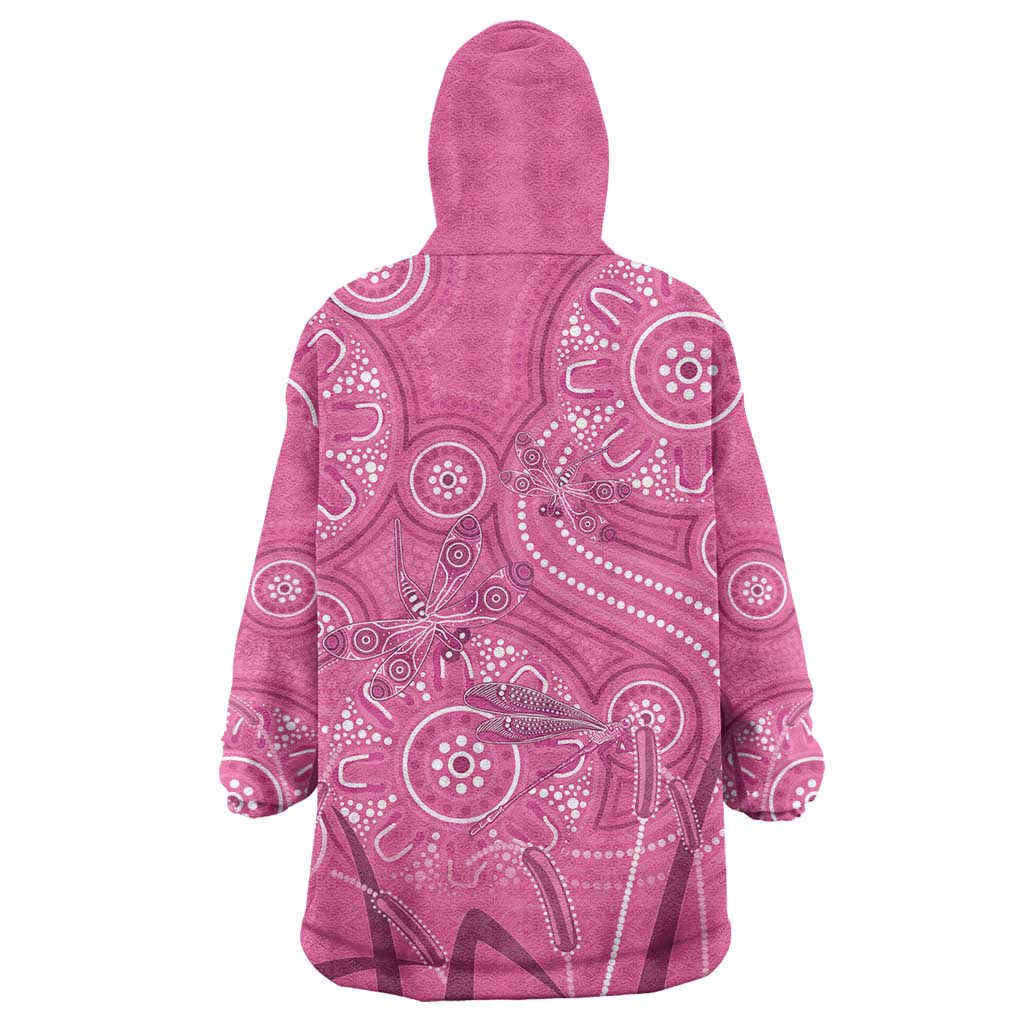 Australia Indigenous Pink Month Wearable Blanket Hoodie Breast Cancer Aboriginal Dragonflies Ribbon - Vibe Hoodie