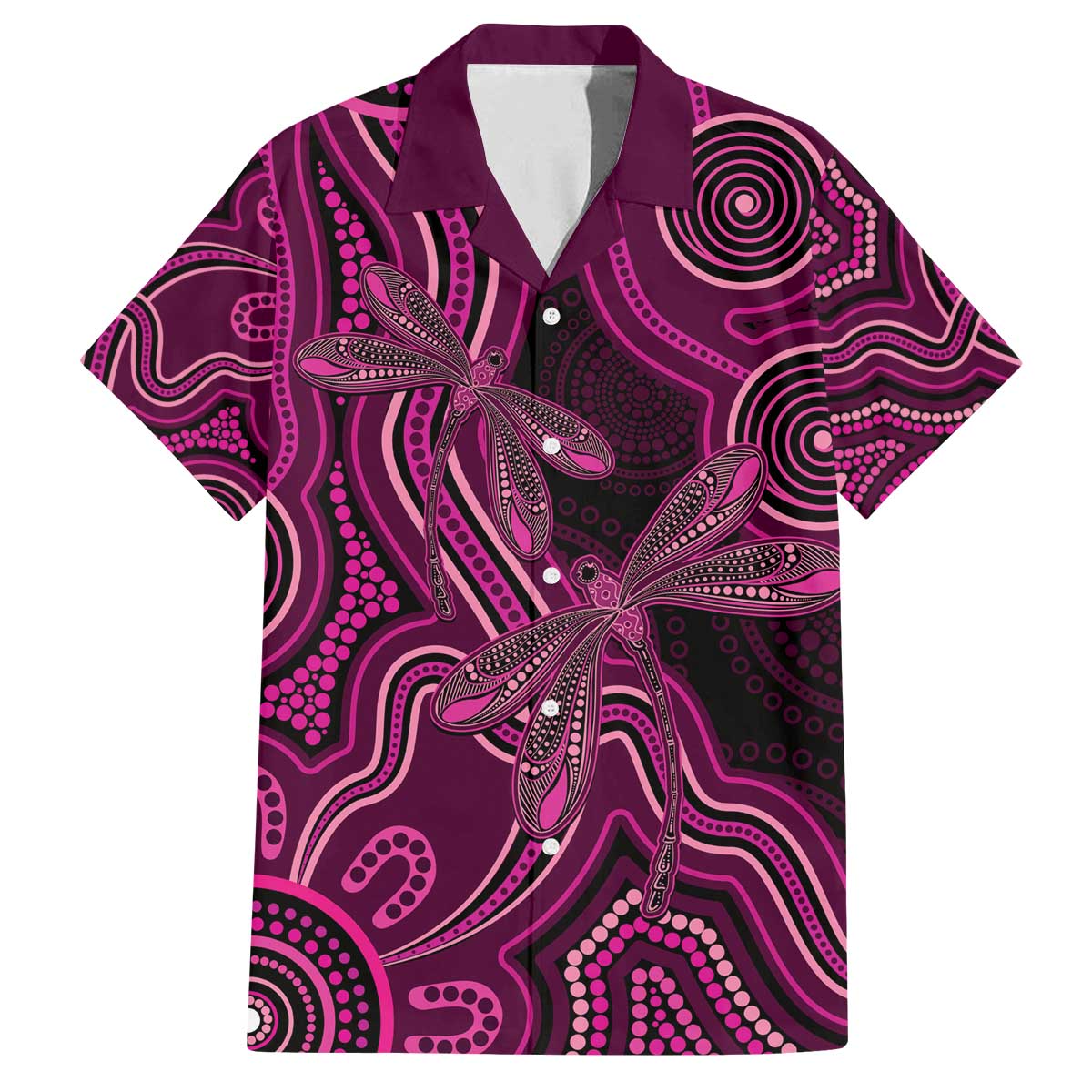 Australia Breast Cancer Awareness Family Matching Off The Shoulder Long Sleeve Dress and Hawaiian Shirt Pink Dragonflies Aboriginal Art - Vibe Hoodie