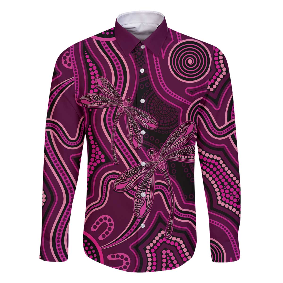 Australia Breast Cancer Awareness Family Matching Off The Shoulder Long Sleeve Dress and Hawaiian Shirt Pink Dragonflies Aboriginal Art - Vibe Hoodie