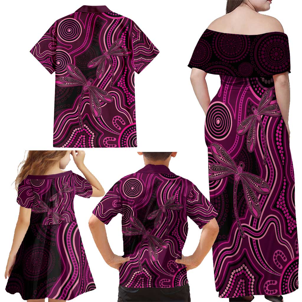 Australia Breast Cancer Awareness Family Matching Off Shoulder Maxi Dress and Hawaiian Shirt Pink Dragonflies Aboriginal Art - Vibe Hoodie