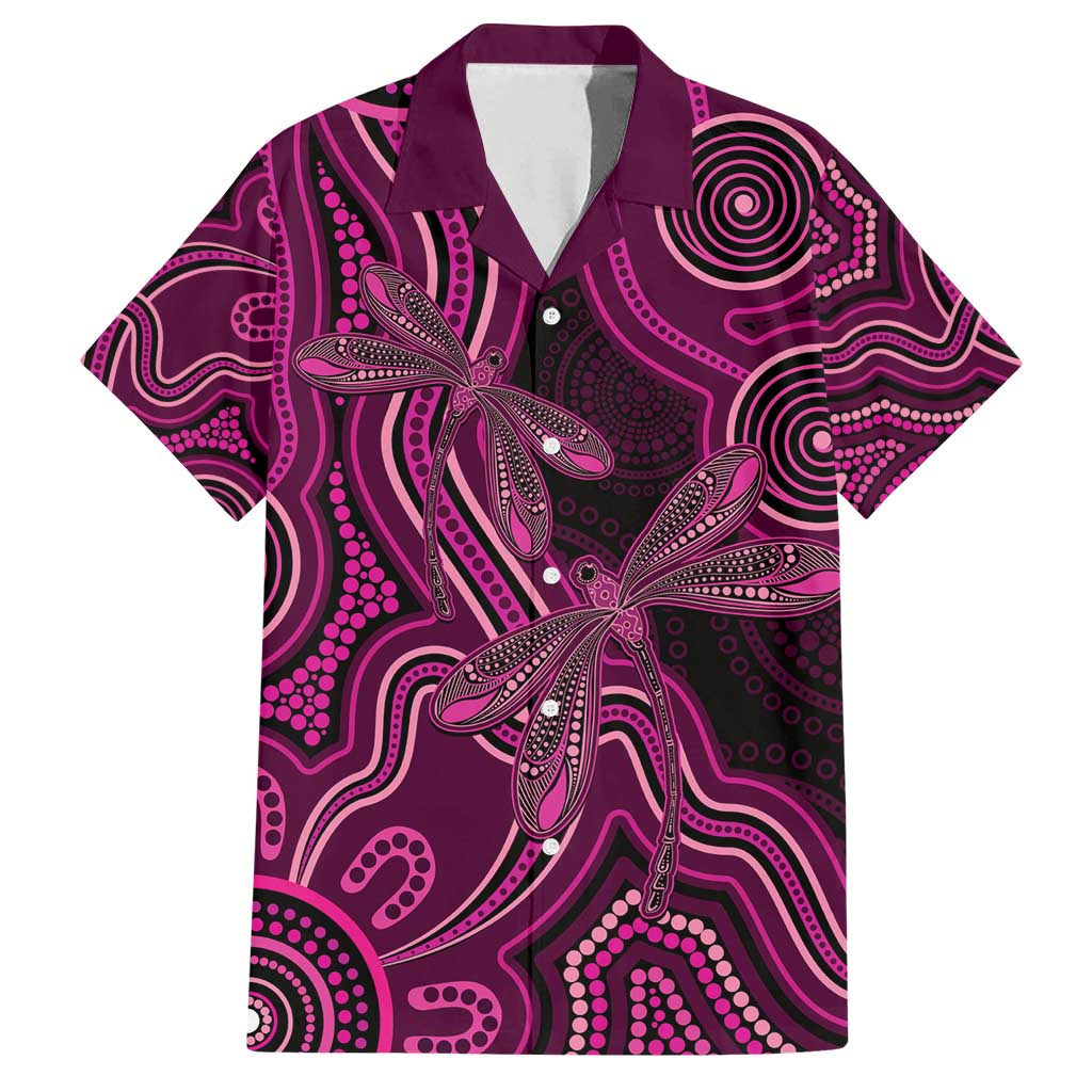 Australia Breast Cancer Awareness Family Matching Off Shoulder Short Dress and Hawaiian Shirt Pink Dragonflies Aboriginal Art - Vibe Hoodie